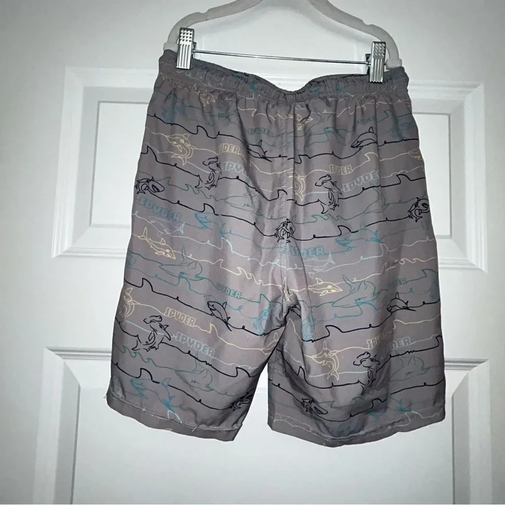 Spyder Swim Shark Print Pull On Elastic Drawstring Waistband Swim Trunk Shorts